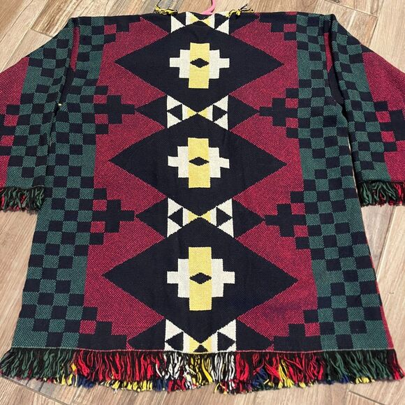 Native American Indian Wrapper Aztec Southwestern Womens Sweater Multicolor NWOT - Picture 7 of 9